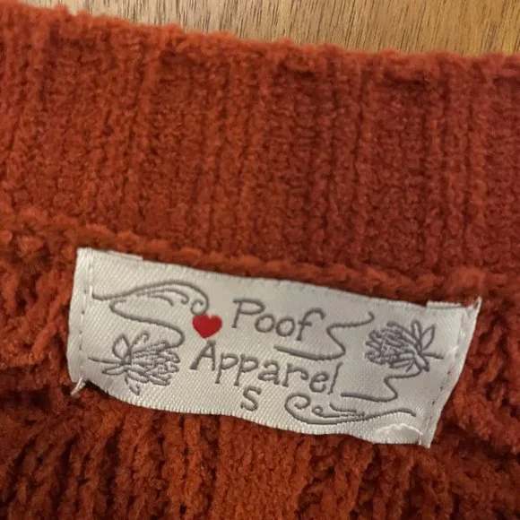 Women's Junior's Poof Apparel Rust Long Sleeve Cropped Sweater Top Size Small - Picture 4 of 6